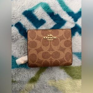 COACH Signature Brown Leather Snap Wallet